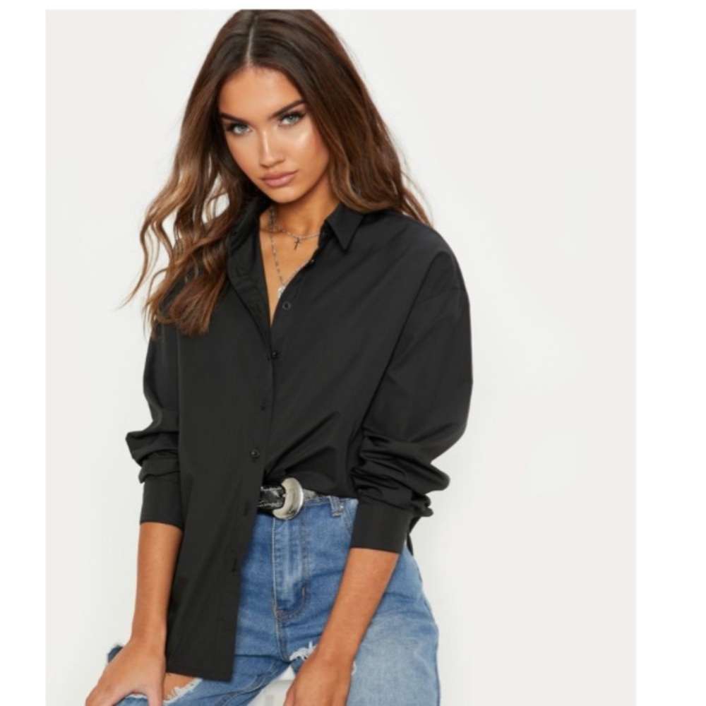 Black Button Cotton Oversized Shirt